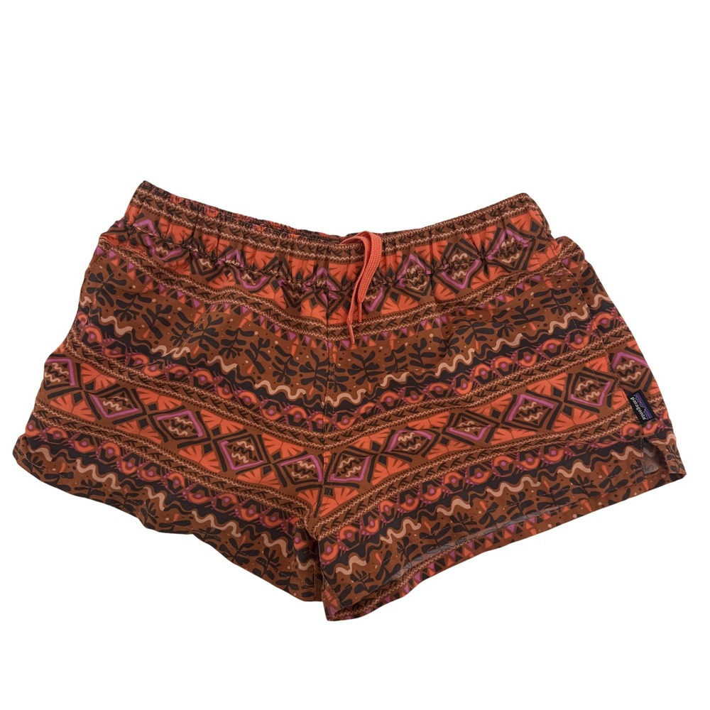 Patagonia Baggies Shorts Women's Small Brown‎ Orange Geometric Print Nylon 2in
